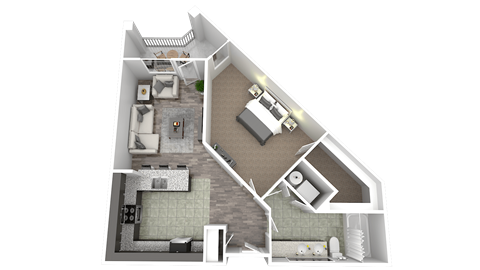 Floor plan for 1 bed, 1 bath, 754 sqft